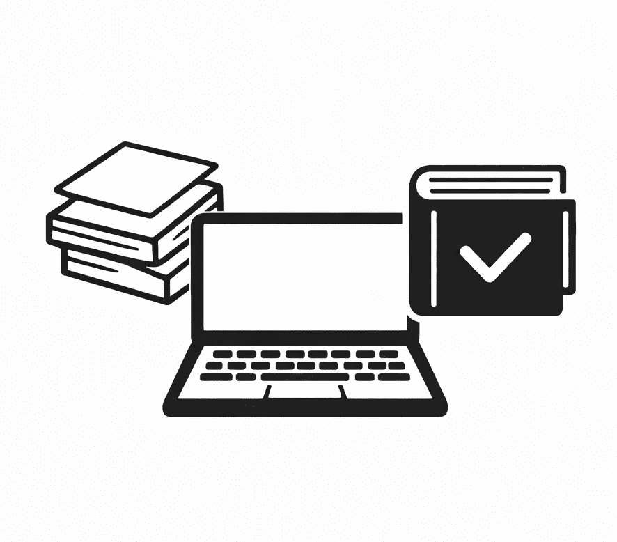 publishing and author tools - laptop - book - papers